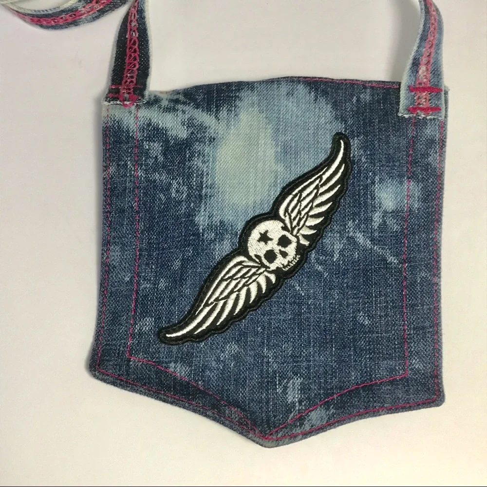 Denim Boho Mini Crossbody Bag Repurposed Recycled - Picture 2 of 4
